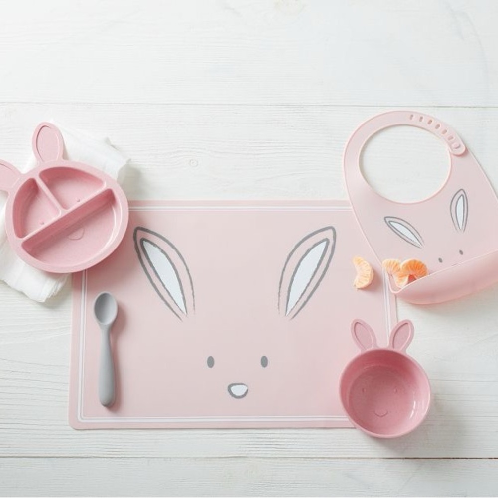 Pottery Barn Kids plate set, silicone mat, spoon set, baby feeder